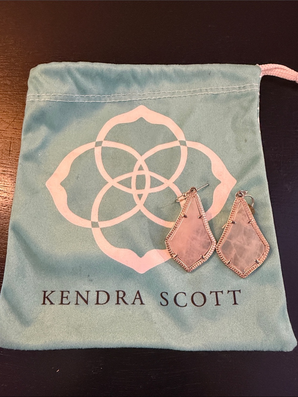 Kendra Scott Rose Quartz Pink Drop Earrings with Gold Frame